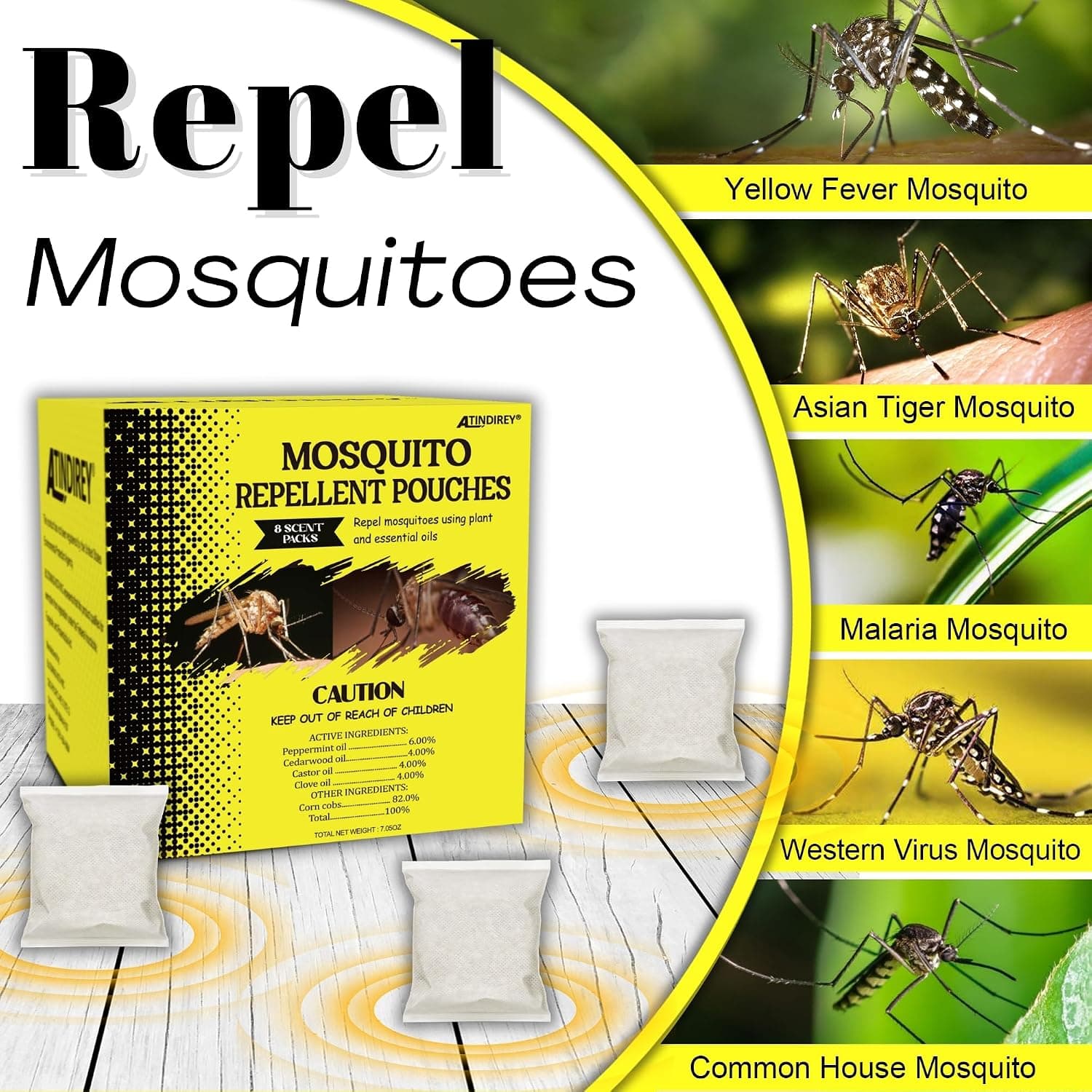 2 Boxes Mosquito Repellent Pouches - Outdoor, Indoor, 30-Day Protection, Non-Toxic & Plant-Based | Safe for Kids, Pets | Patio, Camping, Yard Defense(8 PCS Ea)