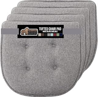 Gorilla Grip Tufted Memory Foam Chair Cushions, Set of 4, Comfortable Seat Cover Cushion, Thick Durable and Washable Slip Resistant Pads for Dining Room Chairs, Office Desk, Kitchen Table, 16x17 Gray (B08WJTRR15)