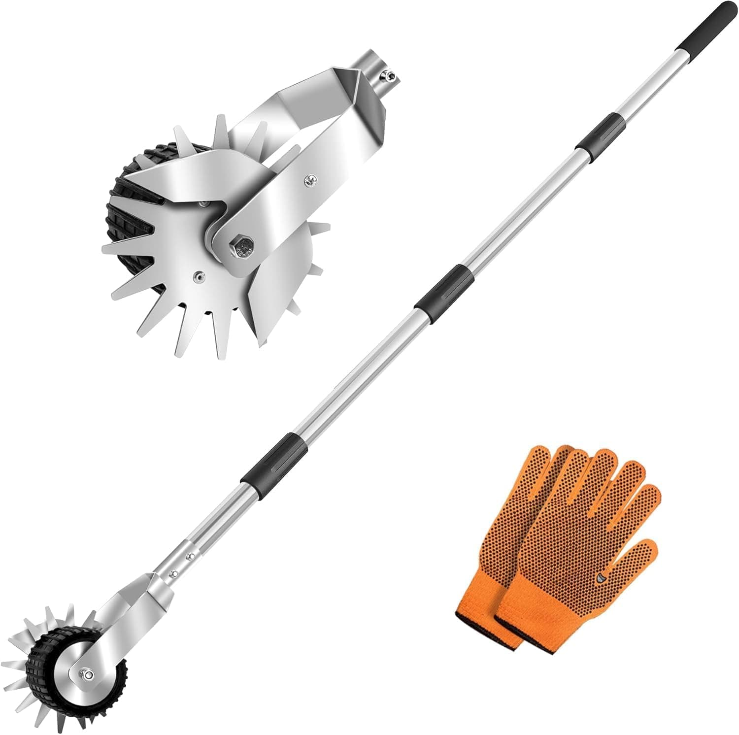 Wheel Rotary Edger Lawn Tool, Manual Grass Edger Trimmer with Adjustable 31.5-60 Inch Stainless Steel Handle, Weed Edger for Sidewalks, Driveways, Garden, Yard, Landscaping (60")