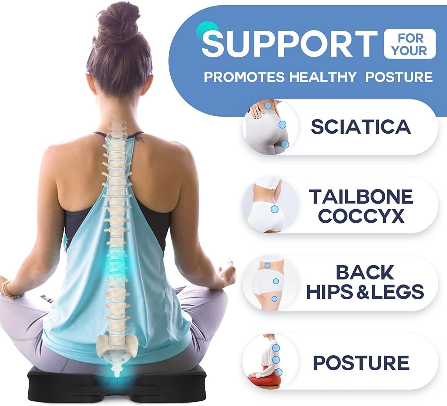 Stuffed Seat Cushion for Office Chair, Desk Chair Cushion for Long Sitting, Ergonomic Butt Cushion for Desk Chair, Gel Office Chair Seat Cushion, Memory Foam Butt Support for Chair