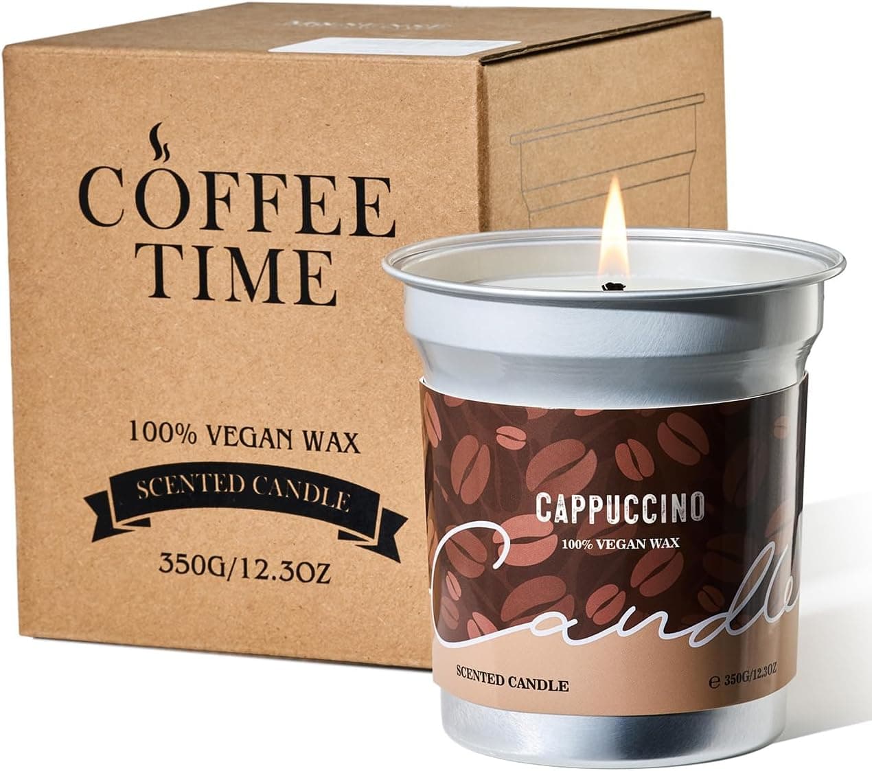 M&SENSE Cappuccino Coffee Scented Candles, Soy Wax 12.3oz | 75 Hours Long Lasting, Clean Burn, Non Toxic, Fall Candle for Kitchen, Holiday Aromatherapy Gifts