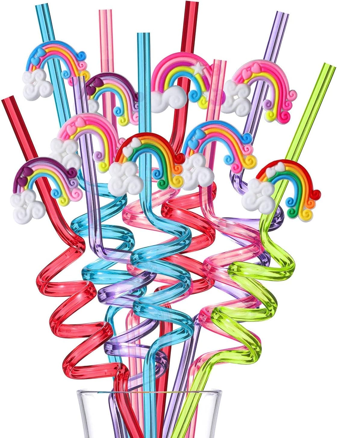 Reusable Rainbow Drinking Plastic Straws25 unicorn Party Supplies, Birthday Party Favors Decorations-