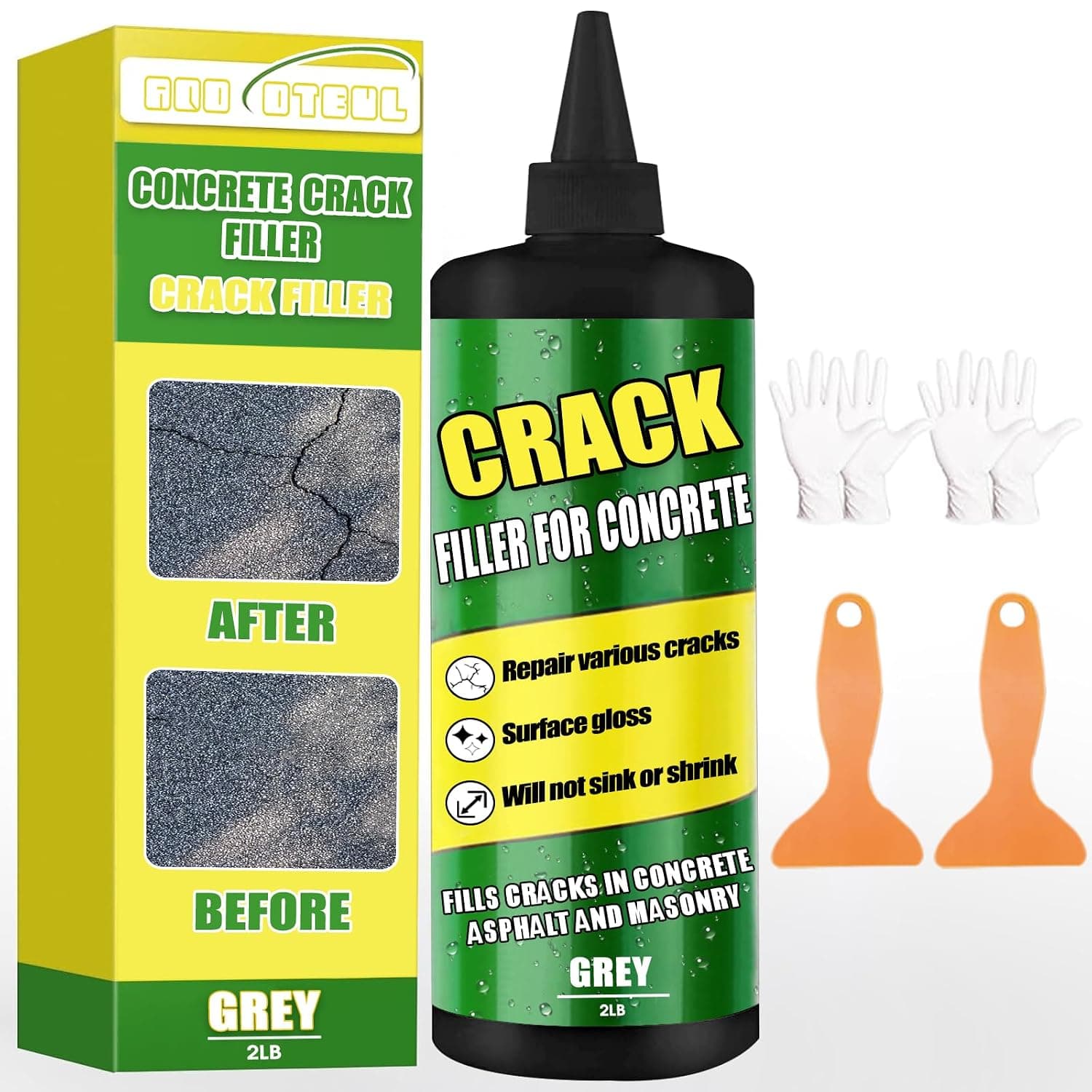 Concrete Crack Filler Gray， Cement Crack Filler - Driveway, Walkway, Patio, Concrete Joint Repair (Gray, 2LB)