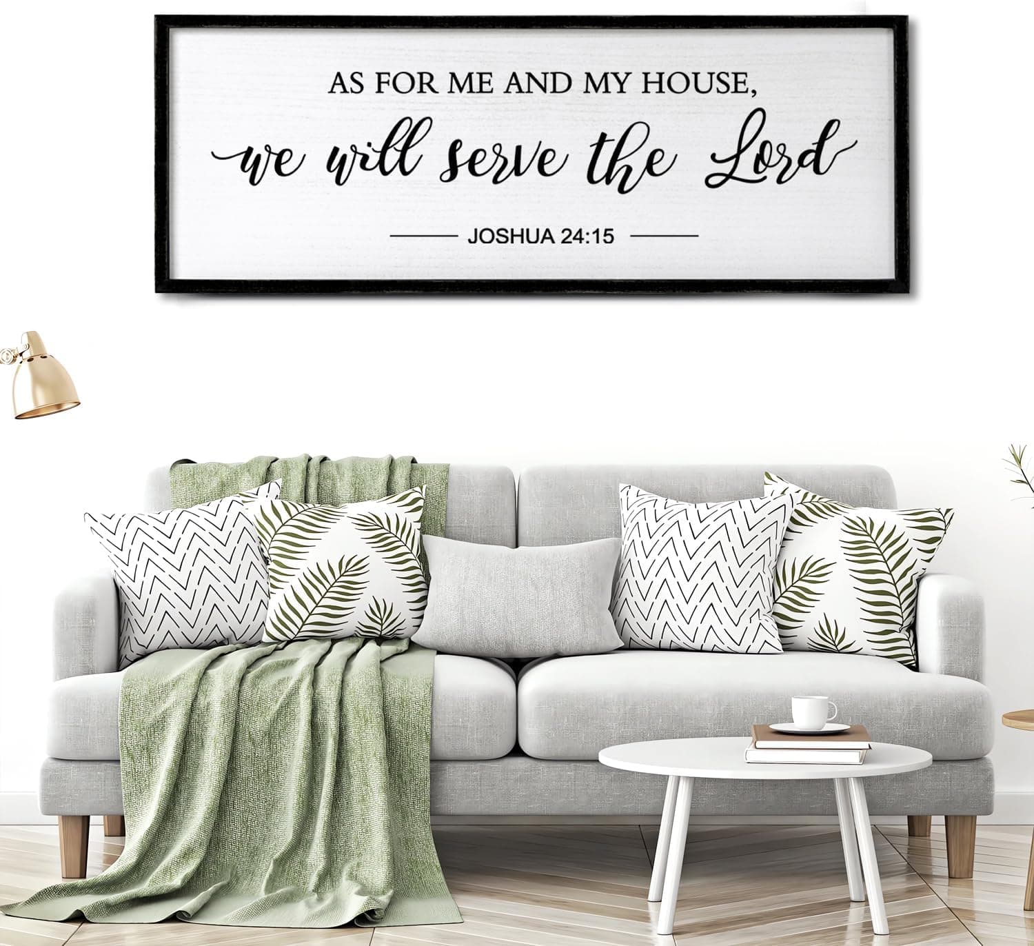 As for Me and My House We Will Serve the Lord Wall Art – 40x15 Inch Framed Christian Scripture Sign, Joshua 24:15 Wooden Bible Verse Wall Decor for Home Entryway Living Room, Black Frame