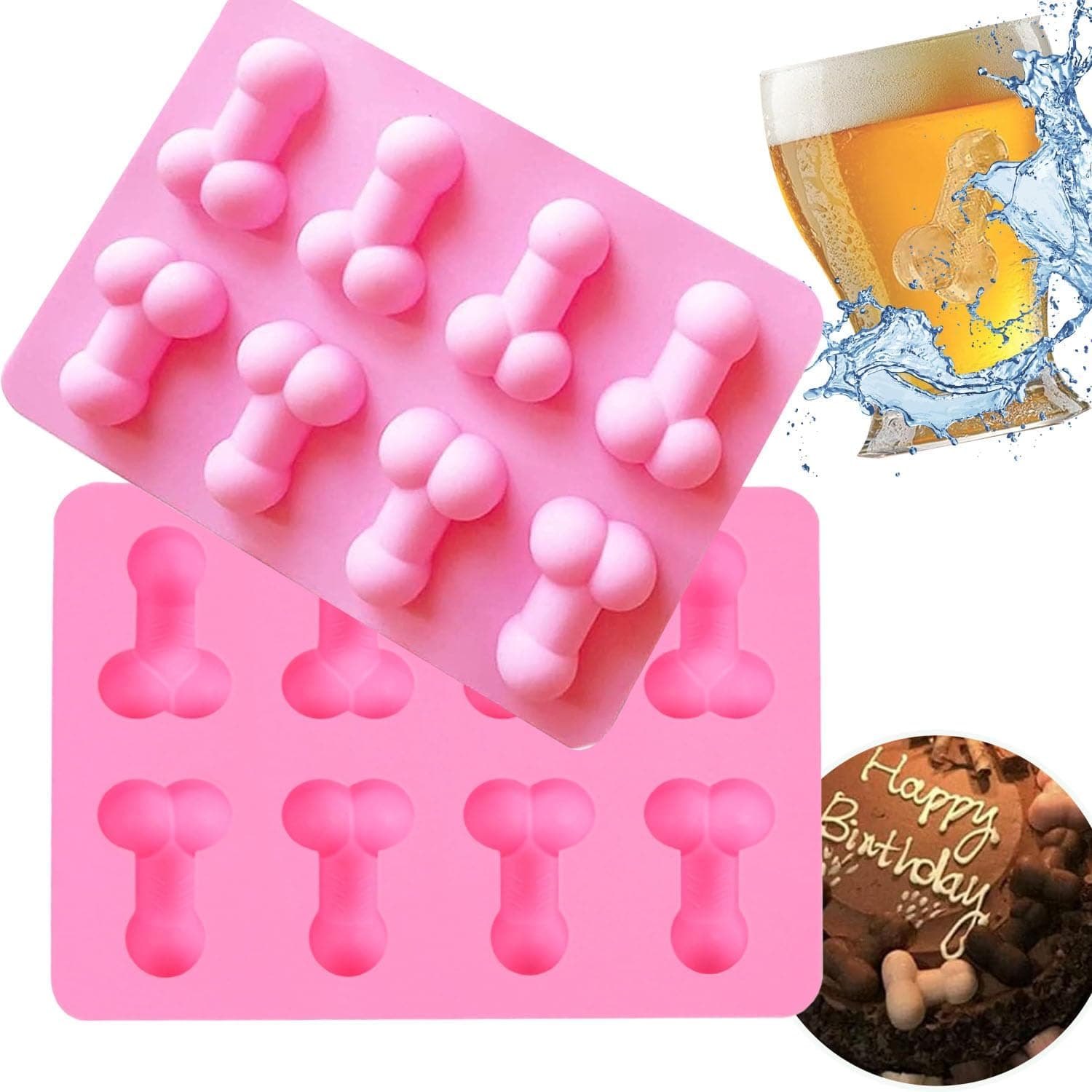 2Pcs Chocolate Silicone Molds, Ice Cube Tray Mold, Novelty Cake Chocolate Candy Handmade Soap Biscuit Moulds, Cake Decoration, Funny Single Party Whiskey Cocktails Drinking Wine Accessories