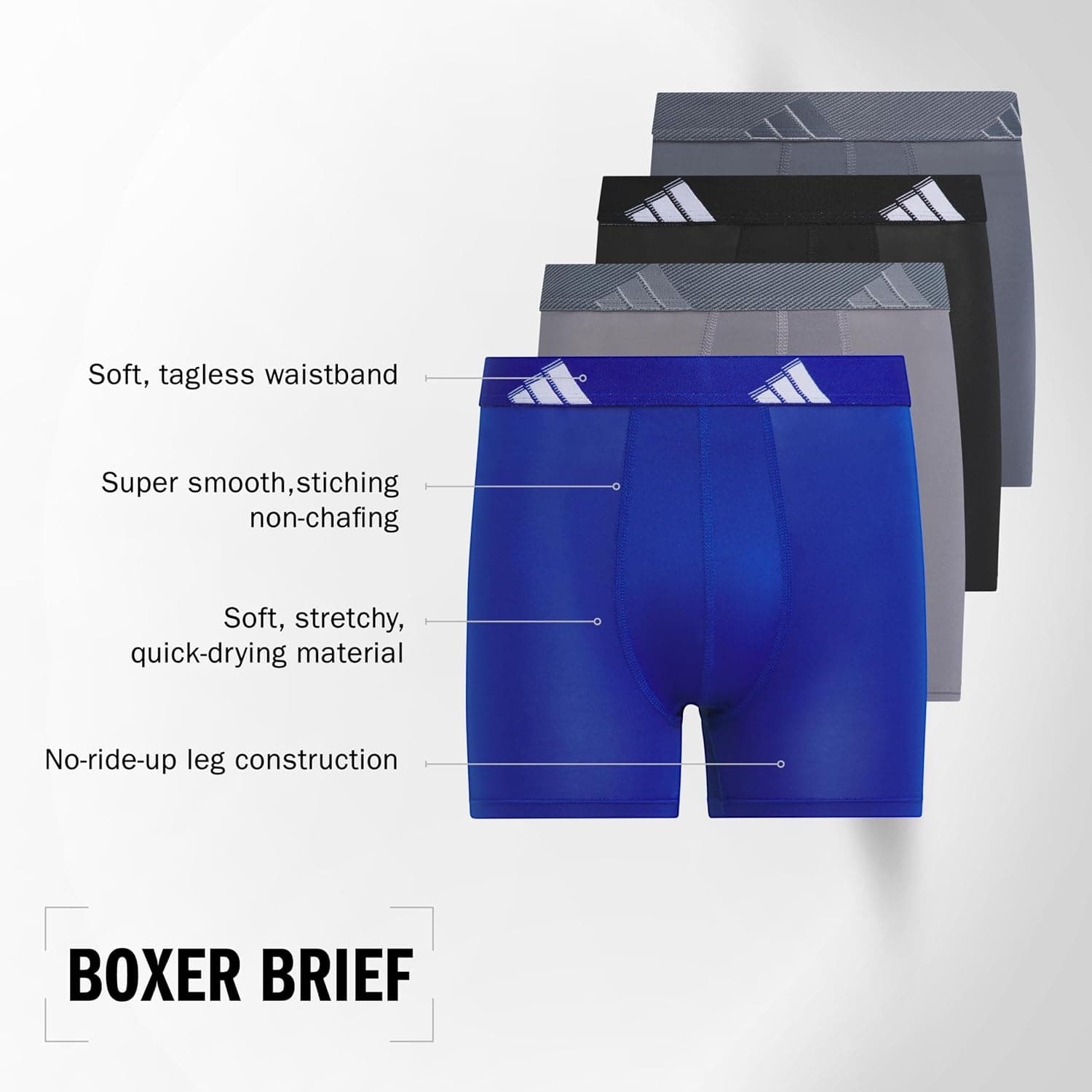 adidas Boys Performance Microfiber Boxer Briefs (4-Pack Kids Graphic Underwear, Team Royal Blue/Grey/Black, large 14/16