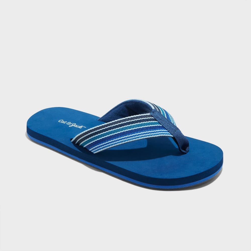 Kids' Jami Flip Sandals - Cat & Jack™ Navy Blue M: Slip-On Thong Strap, Textured Outsole, Open Toe Design