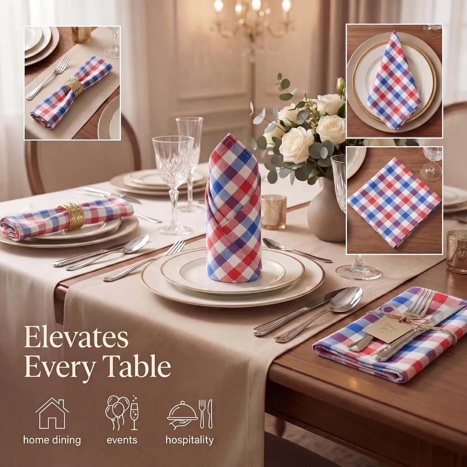 Urban Villa Cloth Napkins 4th of July Dinner Napkins Set of 12 (20X20) 100% Cotton Absorbent Washable Durable Reusable Ideal for Independence Day Celebration Farmhouse Parties Lunch Dinner Napkins