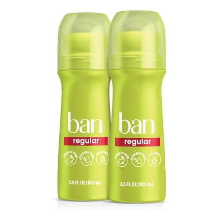 Ban Invisible Roll-on Antiperspirant and Deodorant for Women and Men  Regular Scent  3.5 oz  2 Pack