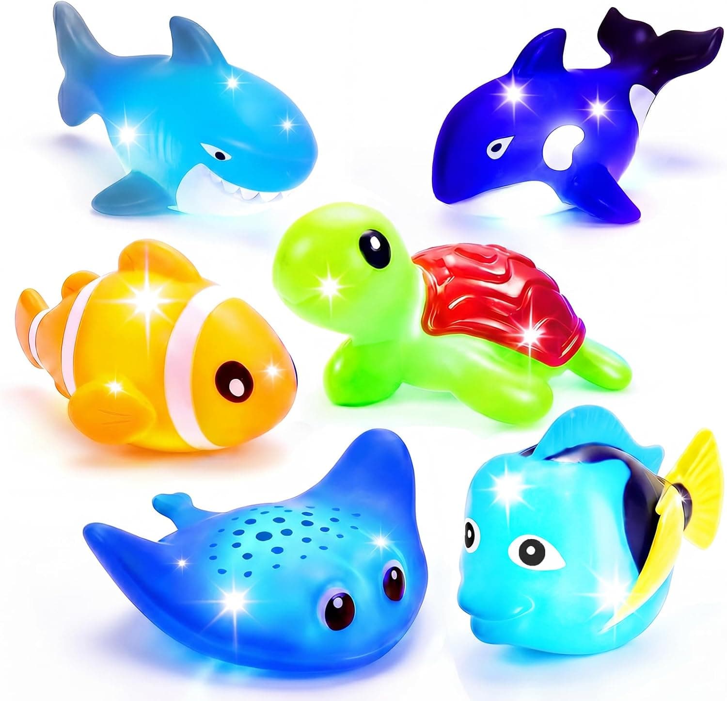 Light Up Bath Toys,Mold Free No Hole Baby Bath Toys for Toddlers,Water-Activated Lights Flashes and Change Color Ocean Animal,Sensory Toys for Kids,Water Table,Bathtub,Shower,Pool
