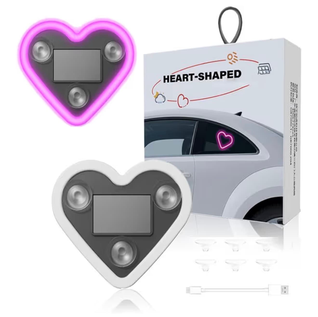 2 pack Heart-Shaped car Ambient Light, Vibration-Sensing LED Ambient Light with 3 Lighting Modes, USB for car Rear Windshield