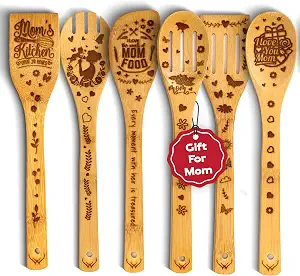 6-Piece - Bamboo cooking utensils with Spatulas & Spoons, Wooden Utensils, Heat-Resistant, Eco-Friendly Kitchen Utensils mom gift 