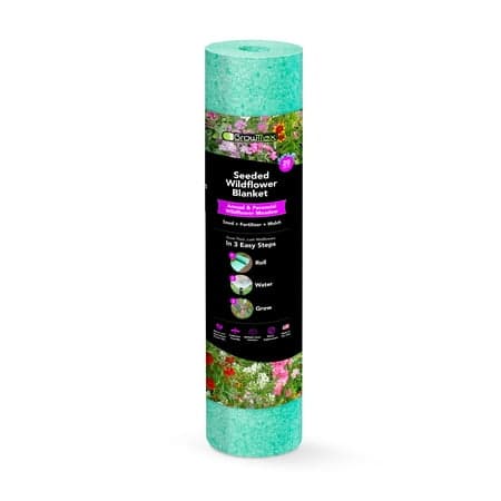 2 ROLLS OF GrowTrax 20-ft. x 1-ft. Annual & Perennial Sun & Shade Wildflower Meadow Mix Seed Blanket  0.7 lbs.