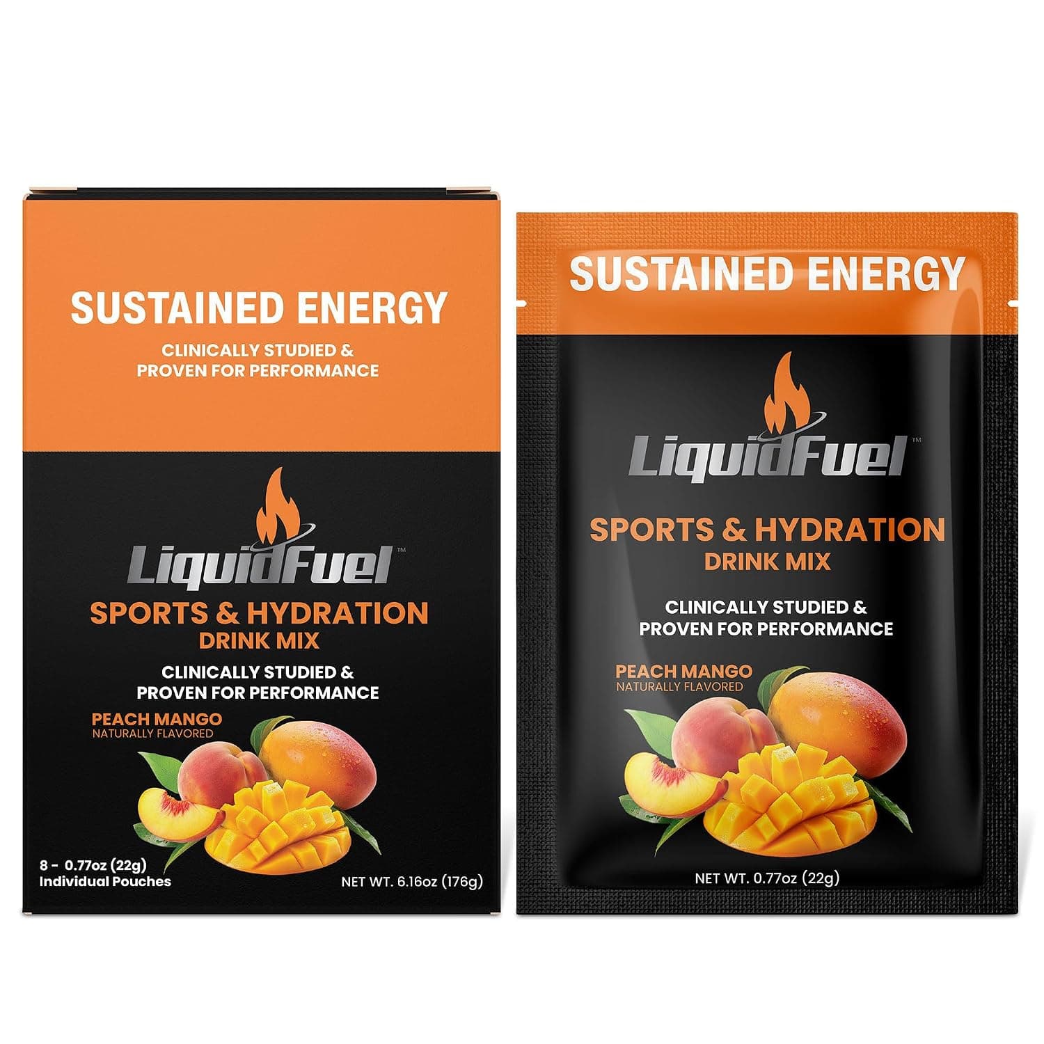 LiquidFuel Performance Electrolyte Drink Mix, Magnesium & Electrolyte Powder Hydration Mix Low-Glycemic Palatinose Electrolytes Powder Packets, 8 Instant Hydration Packets Peach Mango Flavor