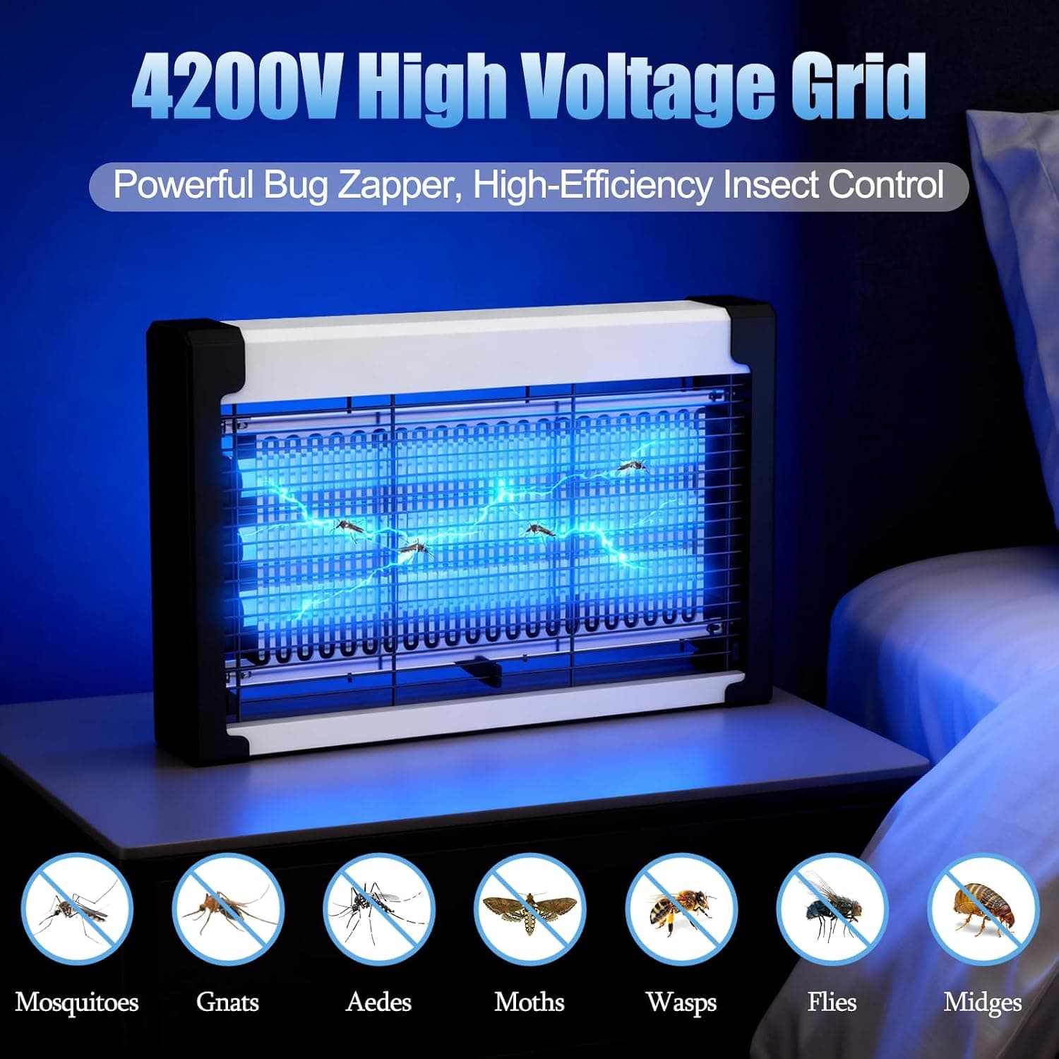 Indoor Bug Zapper, Insect Killer & Mosquito Trap with UV Light, 3-Lamp Electric Fly Zapper for Home, Kitchen, Bedroom & RV