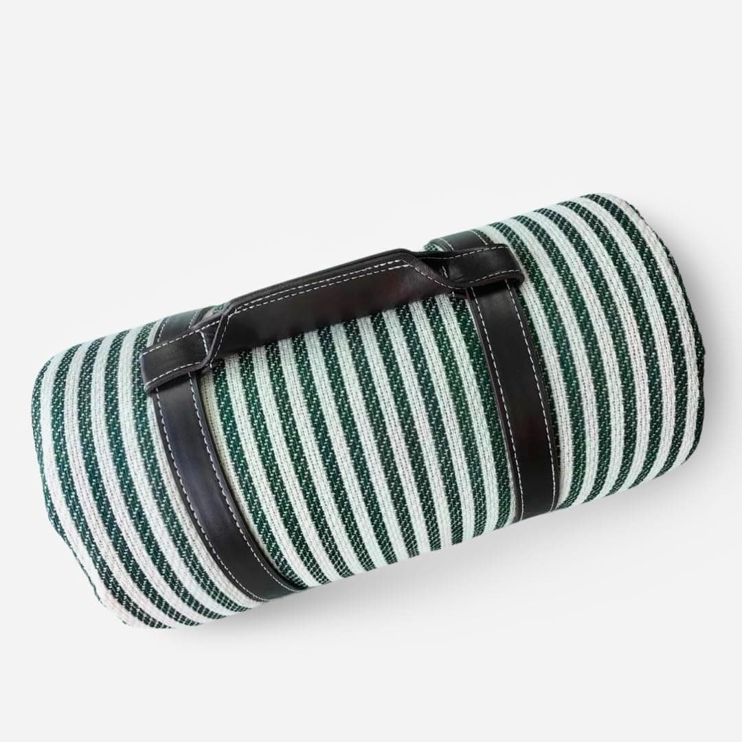 [XL Size] Outdoor Picnic Blankets Extra Large - Waterproof Picnic Blanket - 200cm x 200cm Dark Green with Dark Brown Leather Carrying Handle in a Bag