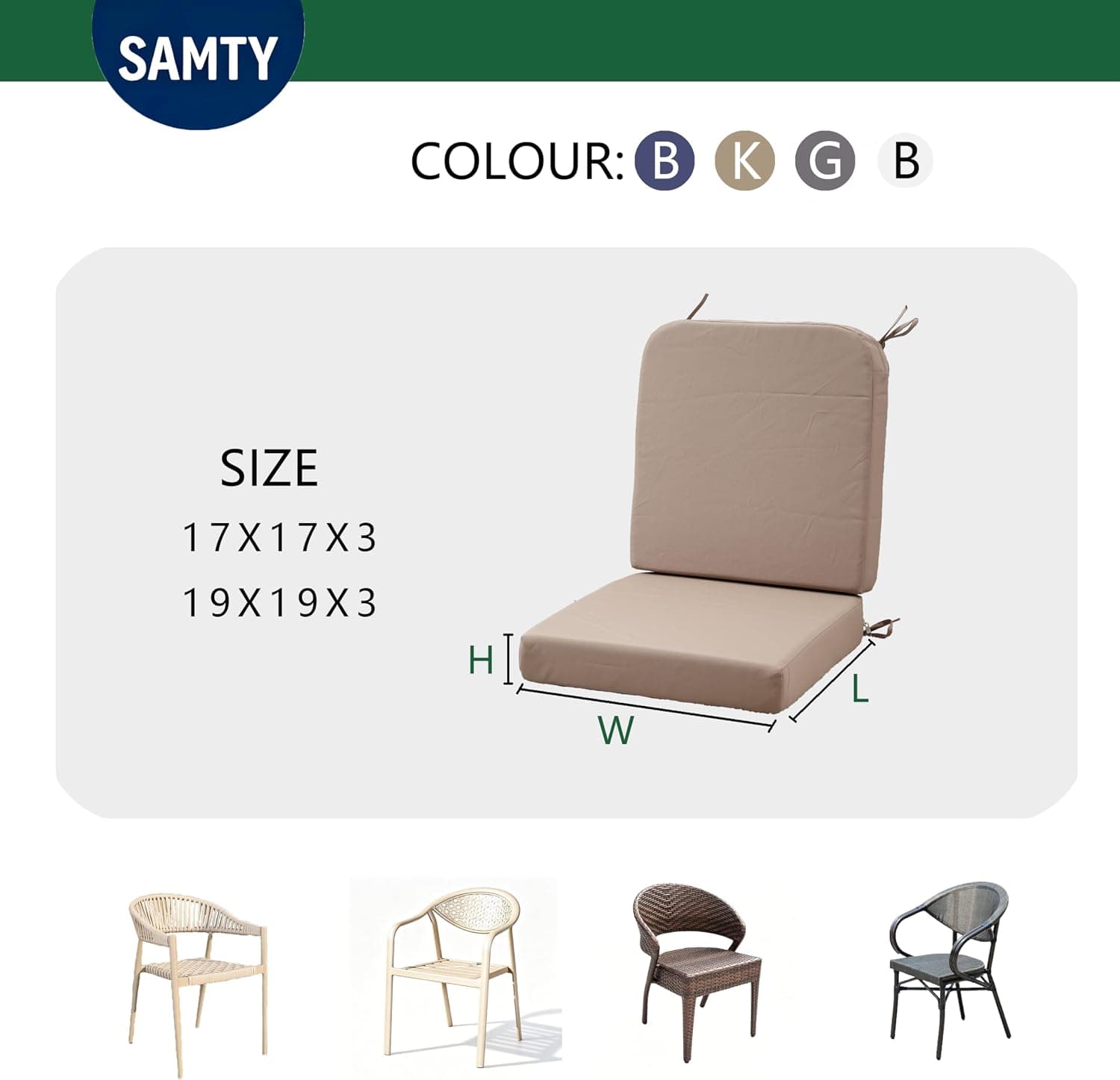 SAMTY 17 x 17 Inch Outdoor Seat Cushions for Patio Furniture with Non Slip and Ties Waterproof & UV Resistant Round Corner Outdoor Chair Cushions Replacement Set of 2, pink 