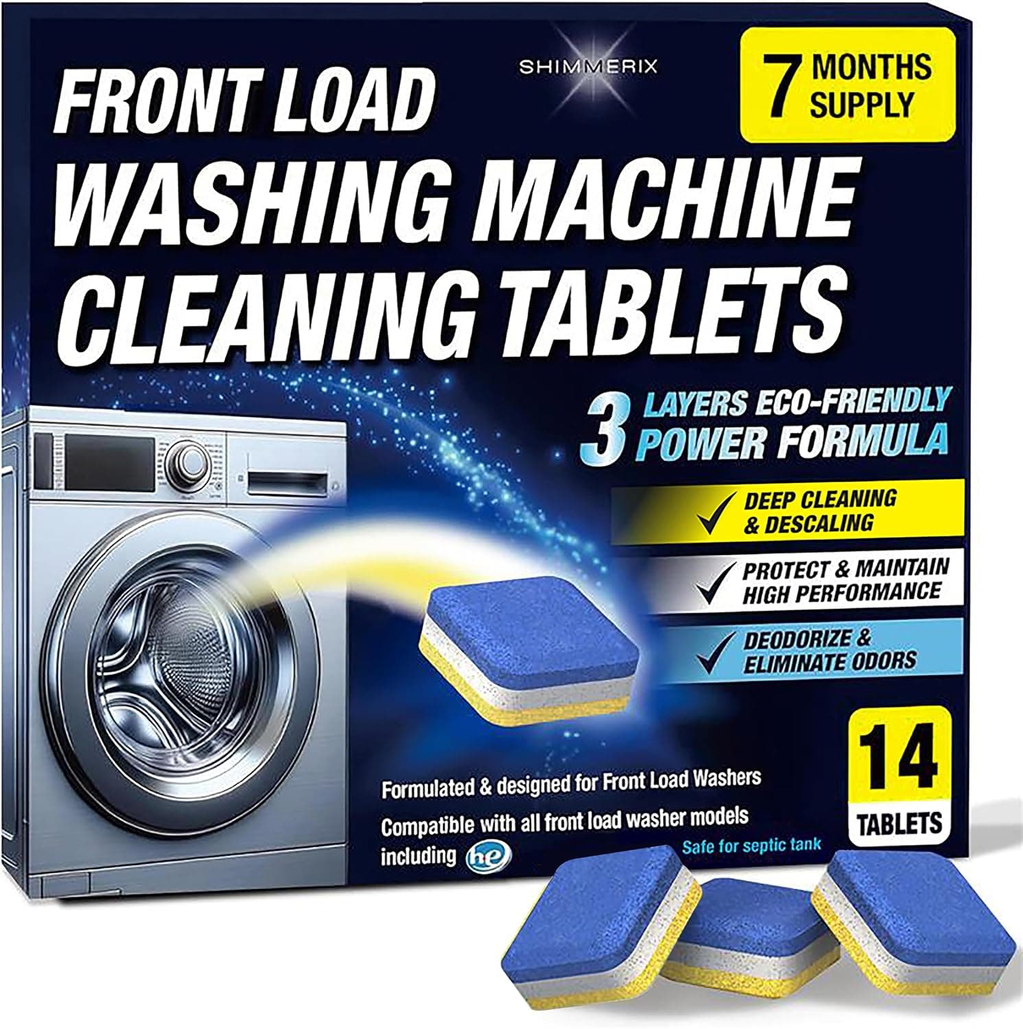 Washing Machine Cleaner Tablets, 14 Pack for HE Top Load, Eco-Friendly Tabs