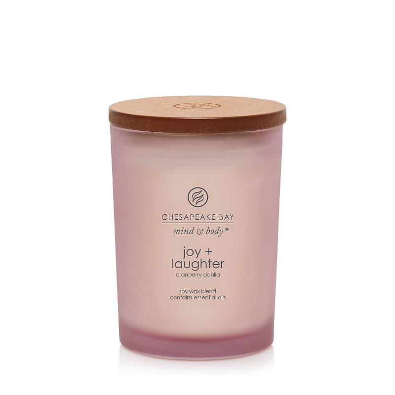8.8oz Lidded Glass Jar Candle Joy & Laughter - Chesapeake Bay Candle: Soy Wax, Essential Oils, Cranberry & Plum Scent
