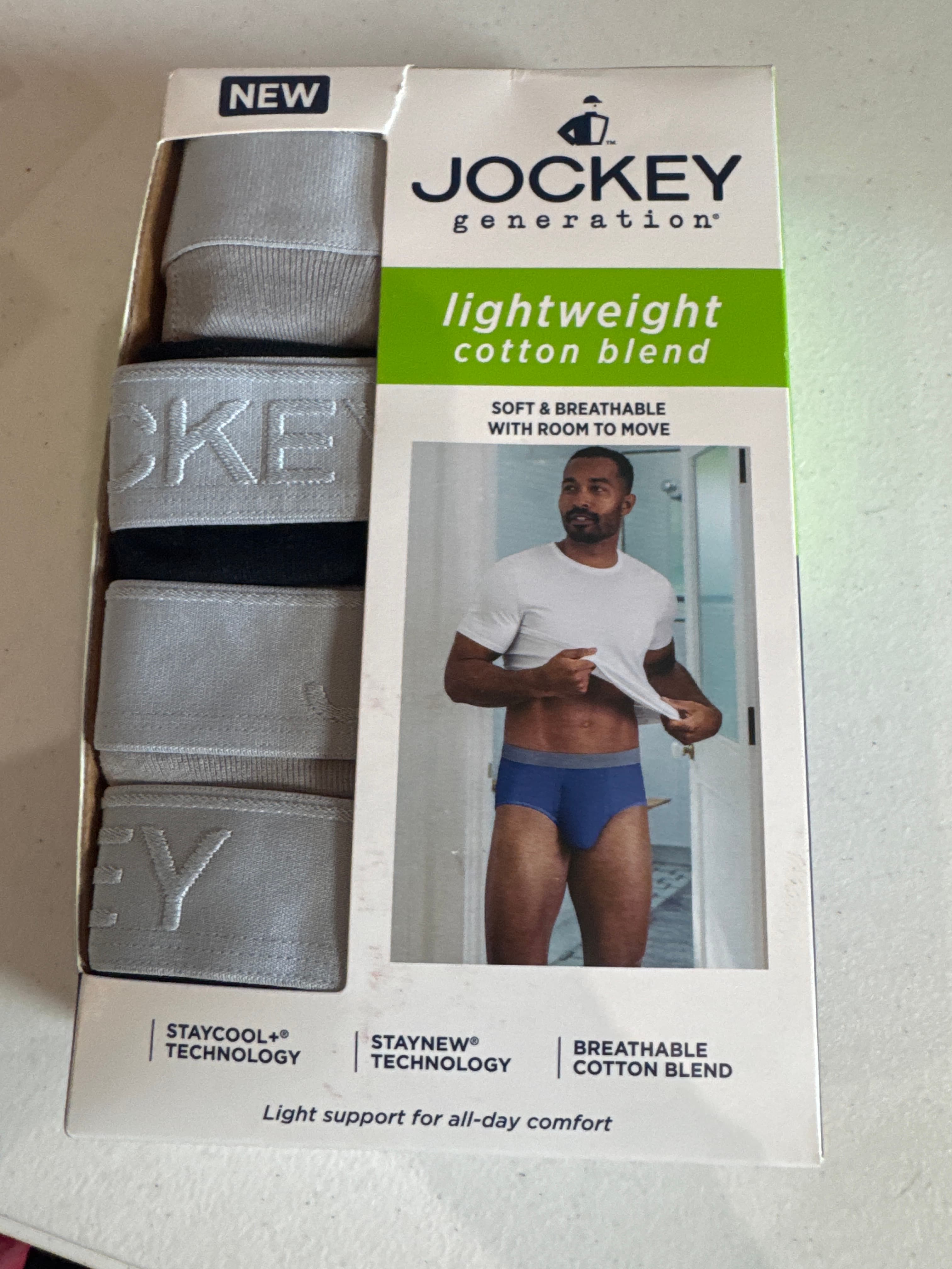 Jockey Generation™ Men's 4pk Lightweight Cotton Briefs - Black/Gray M: Mid Rise, Elastic Waistband, Knit Fabric, Machine Washable waist 32-34