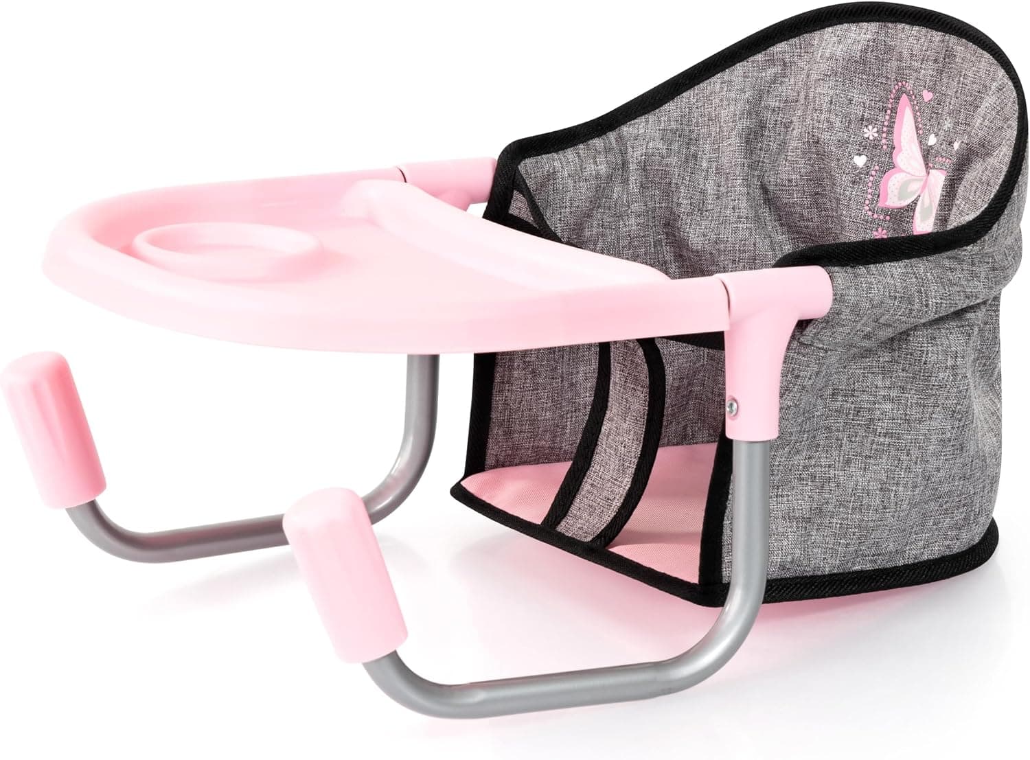 Bayer Design Doll Table Seat, High Chair for 18 Inch Dolls, Pink unicorn Foldable portable feeder for dolls up to 18 Inch. Includes integrated dining tray, cup holder, and secure table clamp system