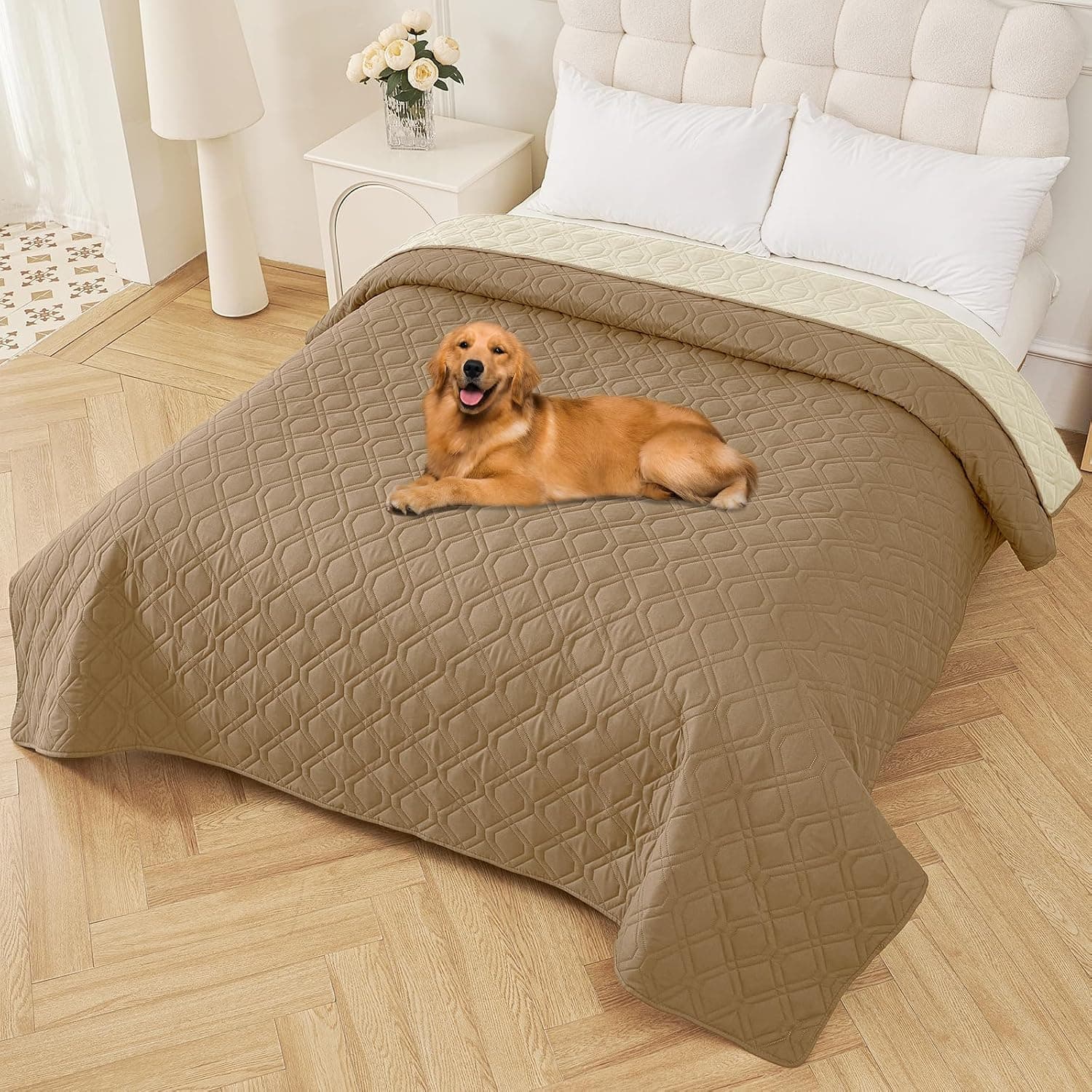 Smiry Reversible Waterproof Pet Couch Covers for Sofa | Washable Dog Couch Sofa Covers, Water Resistant Furniture Protector Slipcover, Geometric (82"x102", Camel/Beige)