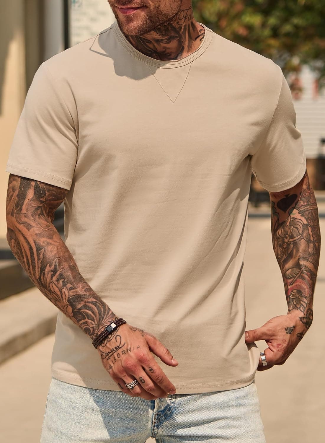 VOGSTART Men's Casual Tee Cotton Stretch Muscle Lightweight Crewneck Workout T-Shirt 2XL Gray 