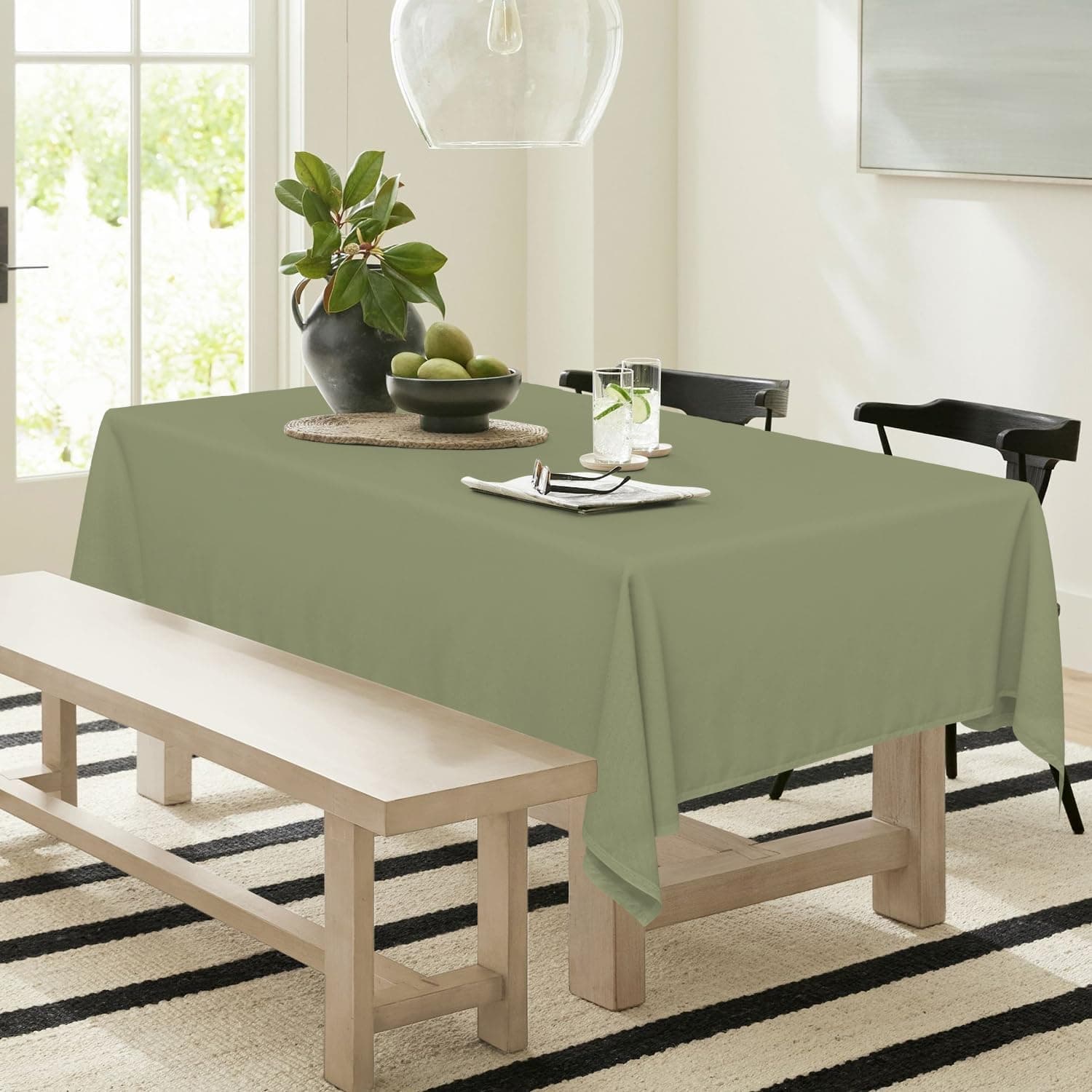 Horaldaily Fern Green Tablecloth 52×70 Inch Rectangular, Stain and Wrinkle Resistant Washable Table Cloth, Decorative Polyester Table Cover for Party Picnic Dinner Decor