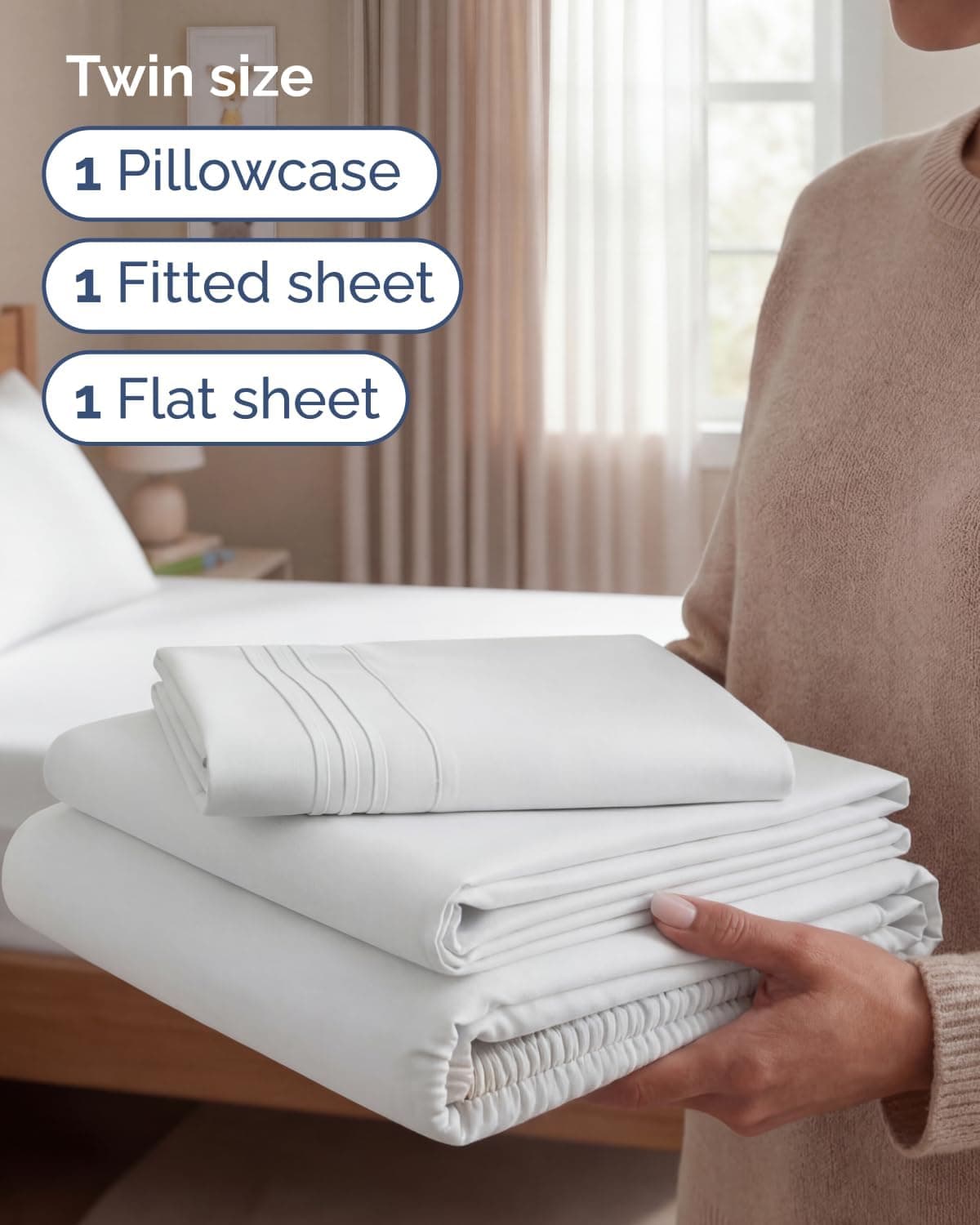 Twin Size 3 Piece Sheet Set - Comfy Breathable & Cooling Sheets - White | Hotel Luxury Bed Sheets for Women & Men, Deep Pockets, Easy-Fit, Extra Soft and Wrinkle Free Sheets, Oeko-Tex Bed Sheet Set(beige color) 