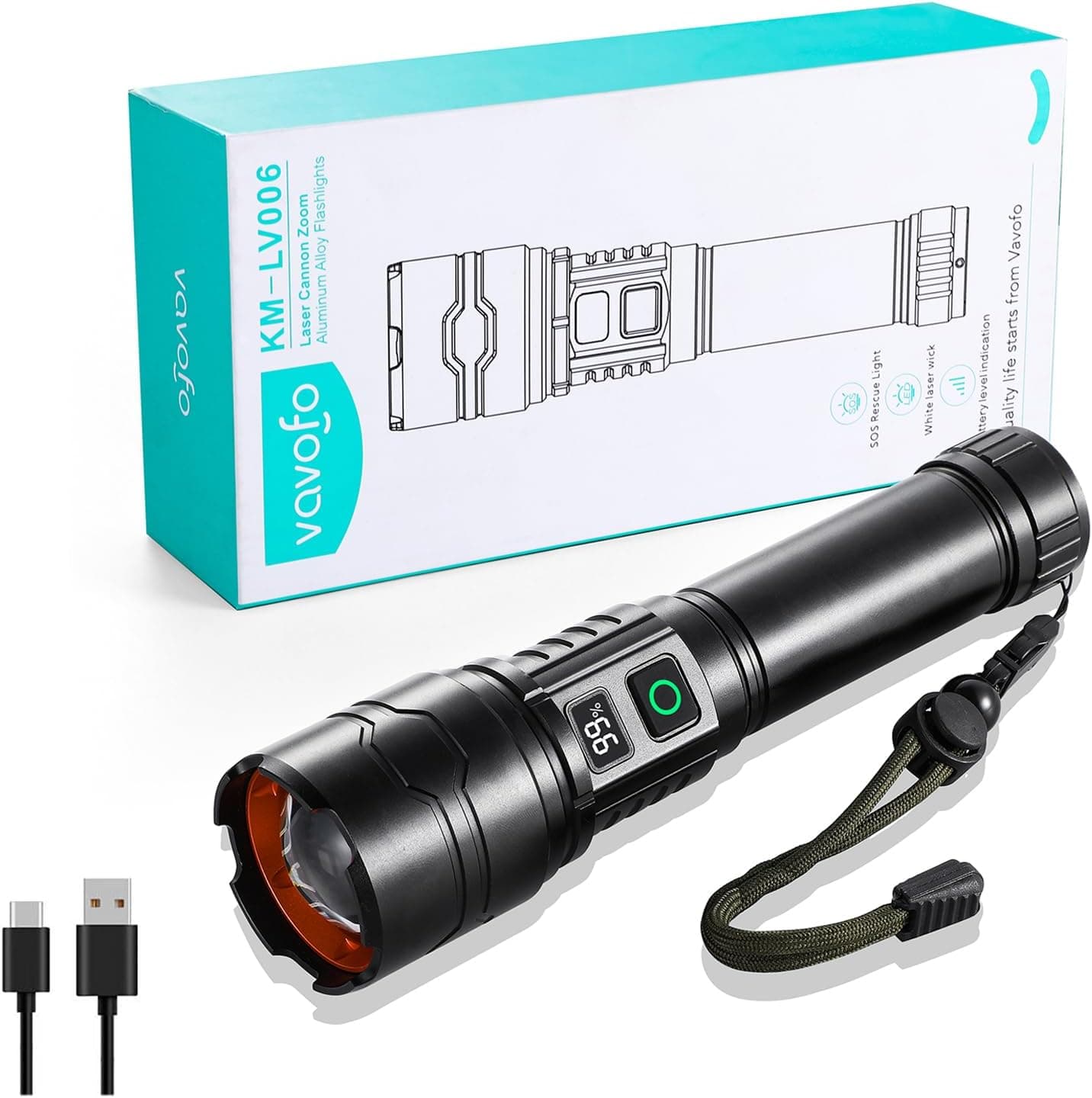 VAVOFO Rechargeable LED Flashlight High Lumens, 5 Modes Tactical Flashlight with Zoomable Bright Light, USB C Flashlight for Camping Hiking Emergency