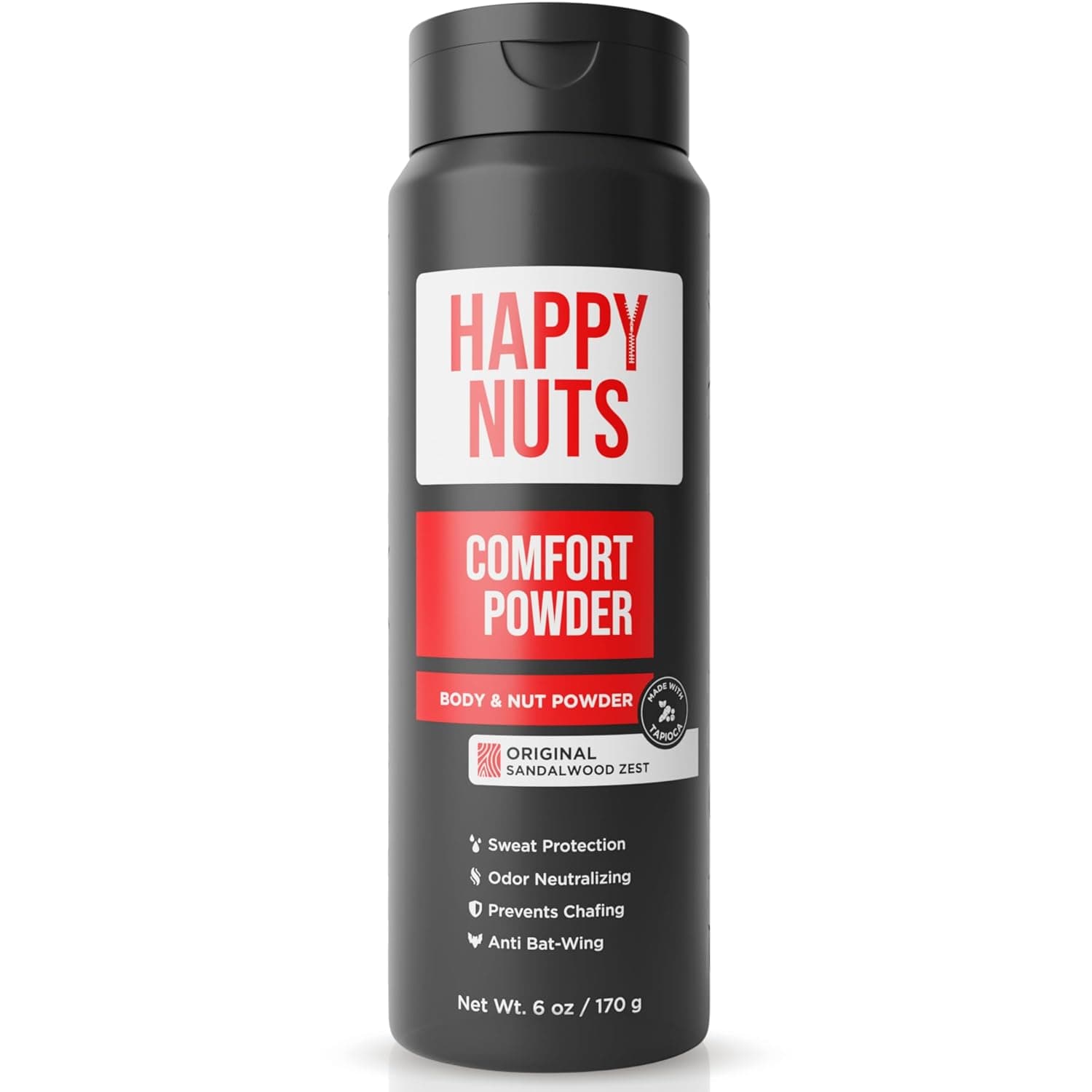 HAPPY NUTS Comfort Powder Deodorant For Men: Anti-Chafing, Sweat and Odor Control for Jock Itch, Aluminum-Free, 6 oz (1 Pack), Original Scent