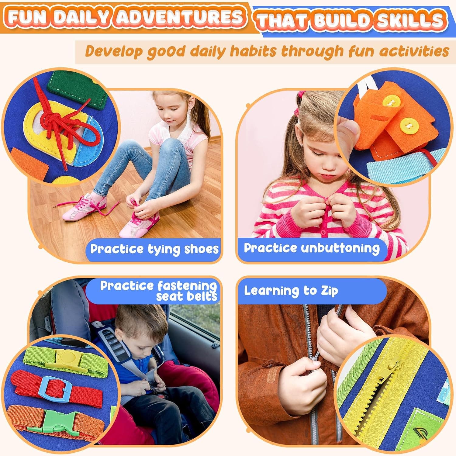 URMYWO Toddler Busy Board - Busy Book Montessori Toys Ages 3 and up - Preschool Learning Activities with Alphabet Number Animal, Educational Travel Toys Birthday Gifts for Kids (blue Dino)