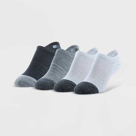 Peds Women's High-Cut Full Cushion 4pk Sport No Show Socks - White/Heather Gray/Black 5-10: Cushioned Sole, Breathable Mesh