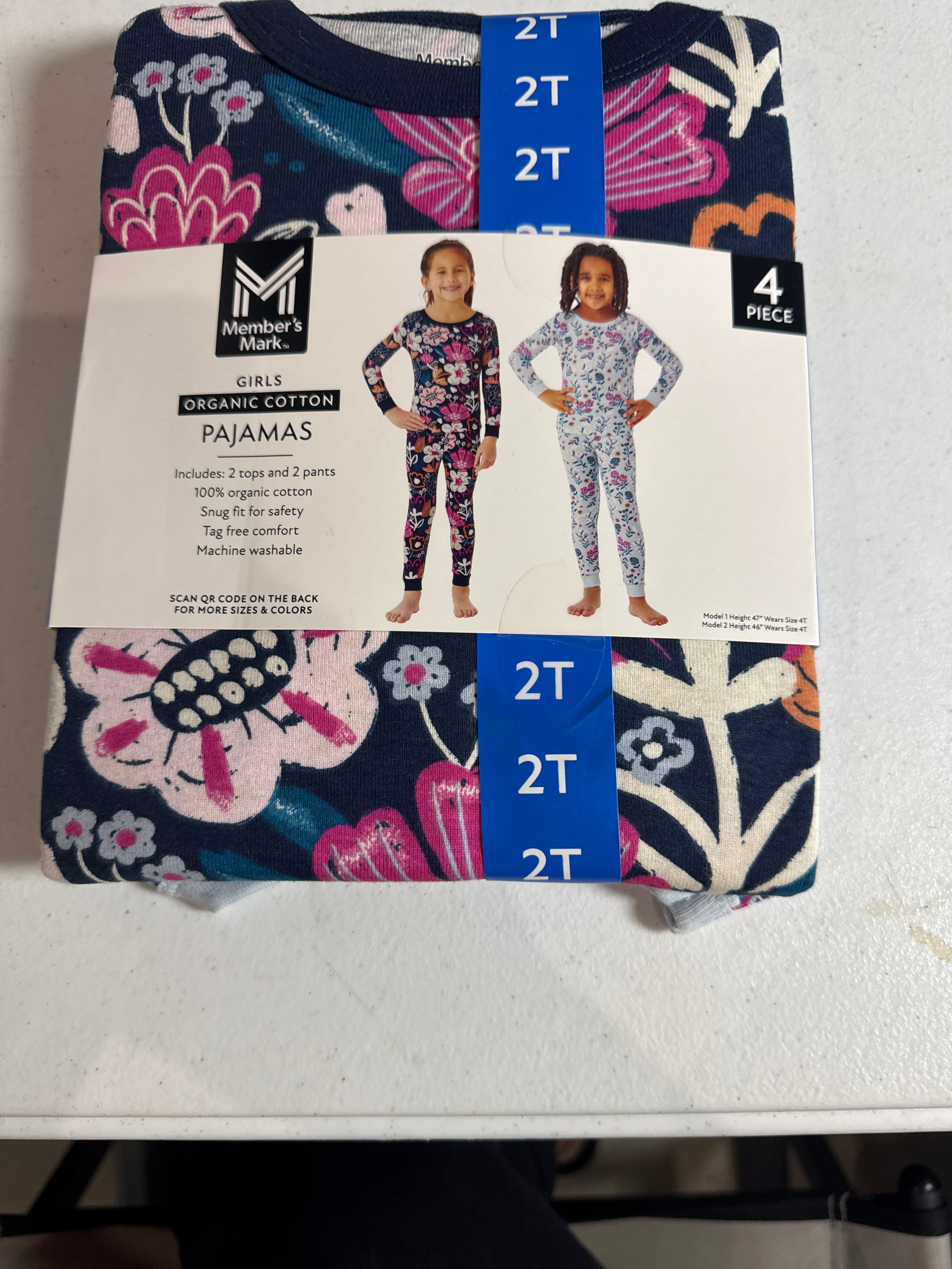2t 2 pack 100% organic cotton girl pj’s