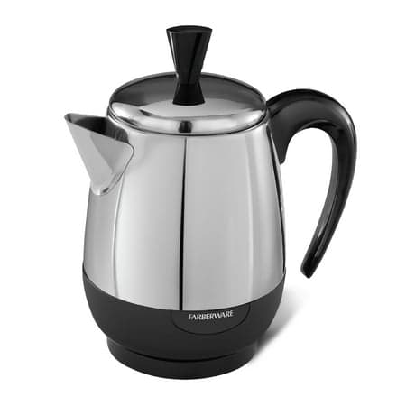 Farberware Electric Coffee Percolator  FCP240  Stainless Steel Basket  Automatic Keep Warm  No-Drip Spout  4 Cup