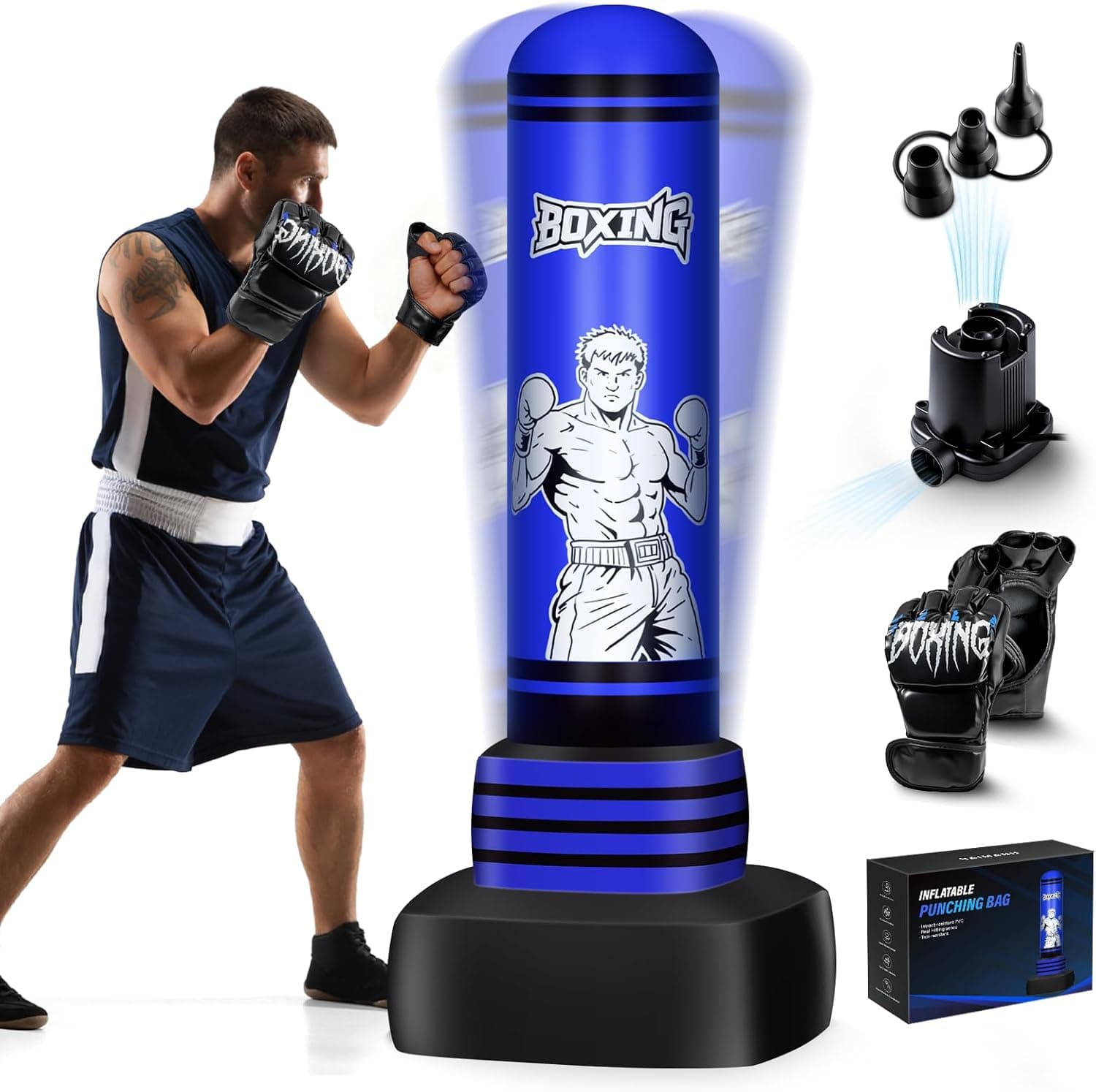 Punching Bag for Adults Teens, 70'' Heavy Boxing Bag with Gloves and Pump, Upgraded Big Base Boxing Equipment Set for Training.