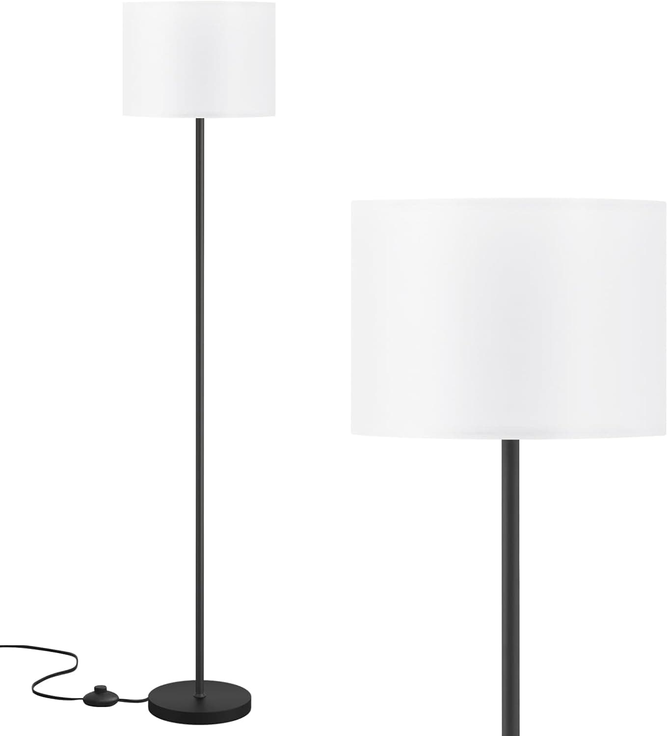 Modern Floor Lamp Simple Design with White Shade & Foot Pedal Switch | 60" Black Floor Lamp(Without Bulb), Tall Lamps for Living Room Bedroom Office Dining Room Kitchen