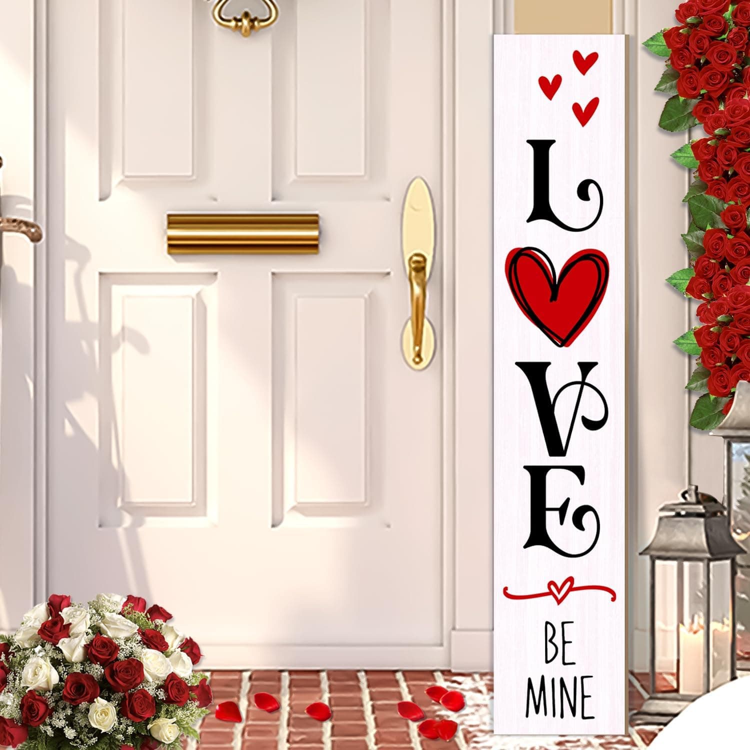 Valentine's Day Love Heart Porch Sign & Romantic Be Mine Letters Holiday Decor,Home Front Door Yard Party Decor for Indoor Outdoor Party 47.2"H
