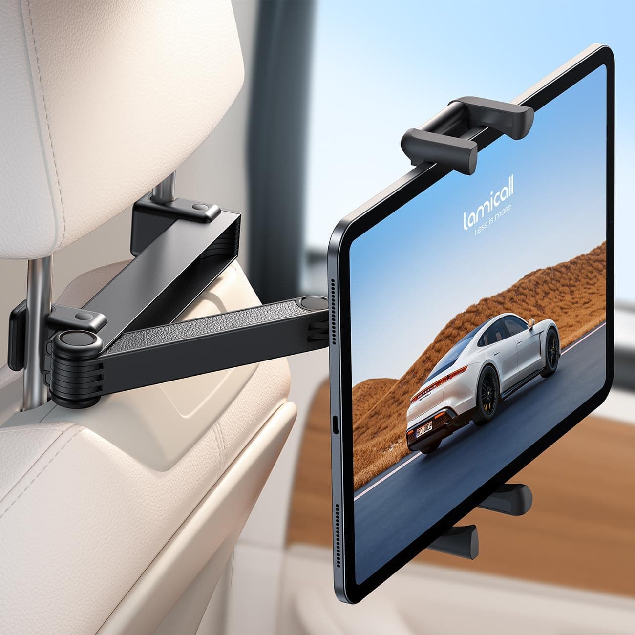 Car Headrest Tablet Holder, Lockable, Thick Case Friendly | Foldable Clip, Car Backseat Tablet Mount, Gifts Car Accessories for Kids, for iPad Pro, Air, Mini, Fire HD, 4.7-13" Tablets