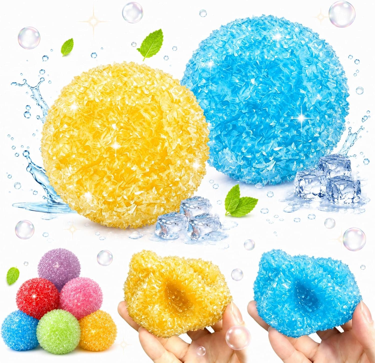 2Pc Crunchy Squishy Stress Ball, Slushy Squishy Fidget Toy, Crunchy ASMR Feel, ice-Skin slushy Texture, moldable Squeeze Play, and Portable Stress Relief (K- 2Pc)