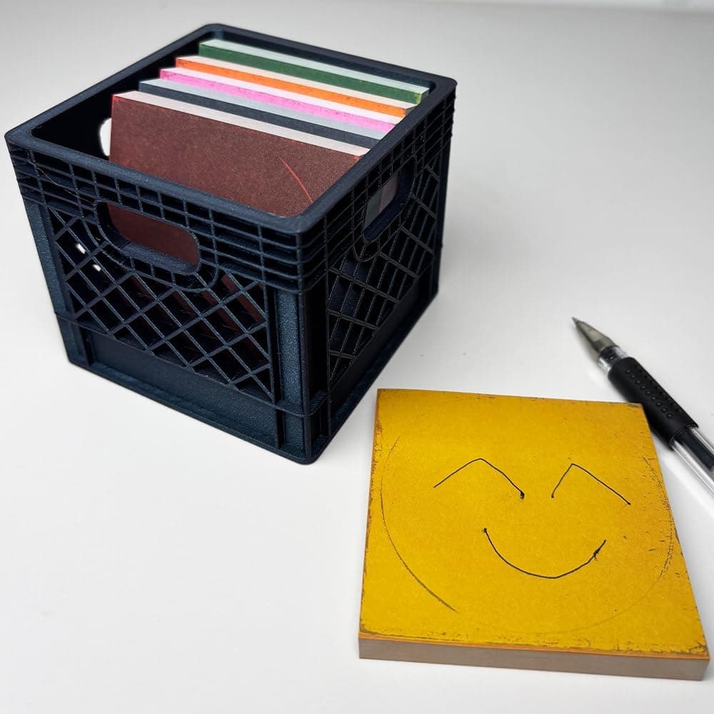 Milk Crate Sticky Notes Holder Includes 480 Record Vinyl Notepads - Office Supplies Desk Accessories Funny Gag Gifts for Coworker Music Lover Vintage Decor Accents (Purple Blue)