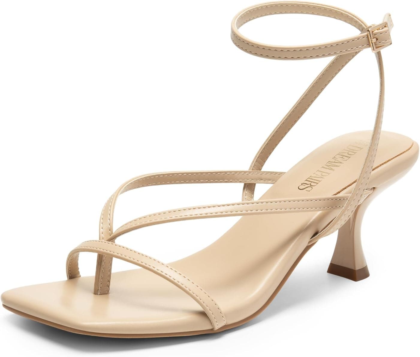 DREAM PAIRS Women's Dressy Thong Kitten Heel Sandals | Strappy Square Open Toe Heels with Ankle Strap, Comfort Heeled Sandals for Wedding Guest, Party, Prom Occasions