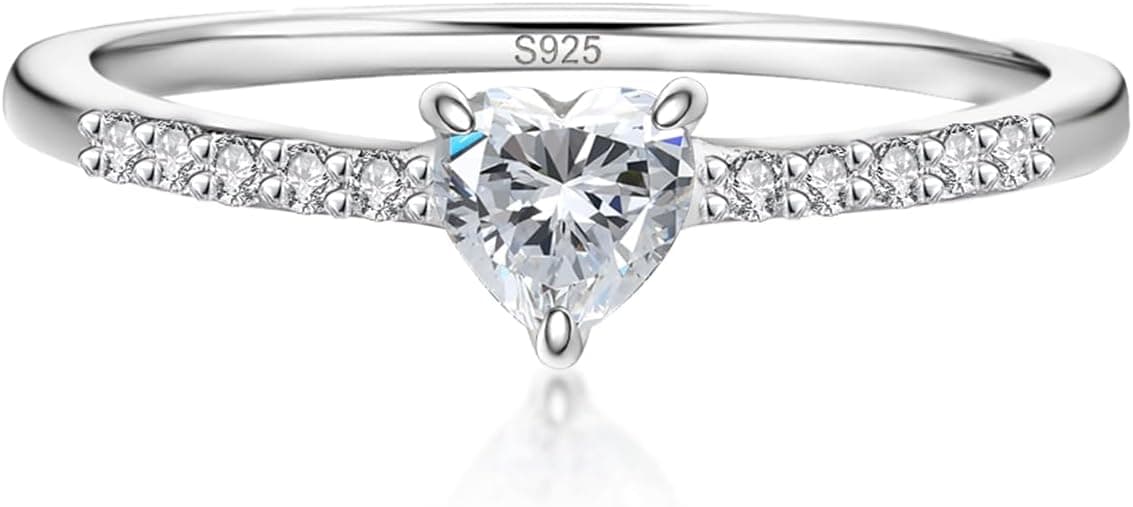 Heart Moissanite for Her | 0.5CT D Color VVSI , 925 Sterling Silver Heart Shaped Solitaire Ring with Pavé Band, Wedding Anniversary Valentine's Day Gift