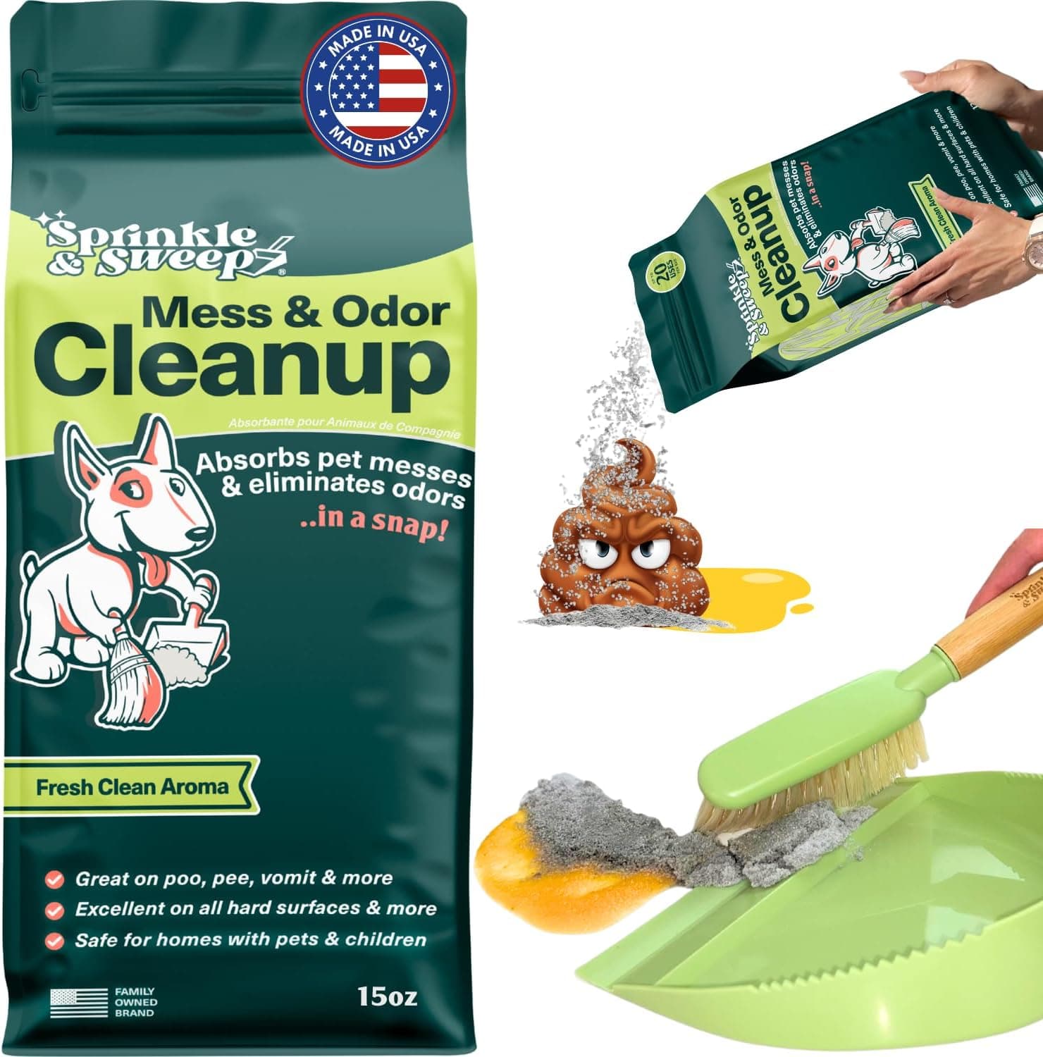 Sprinkle & Sweep: Pet Mess & Odor Cleanup - 4oz Bag - Dog Accident & Mess Clumping Powder, Remove Pee-Poop-Vomit from Hard Surfaces, Ultra-Absorbent
