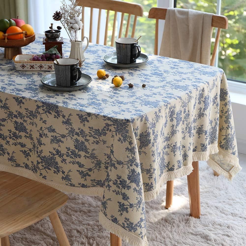 ARTABLE Lace Table Cloths Rectangle Fall Antique Flower Decor Macrame Tablecloth for Outdoor Farmhouse Rustic Kitchen Party Birthday Picnic (Blue, 60 x 120 Inch)