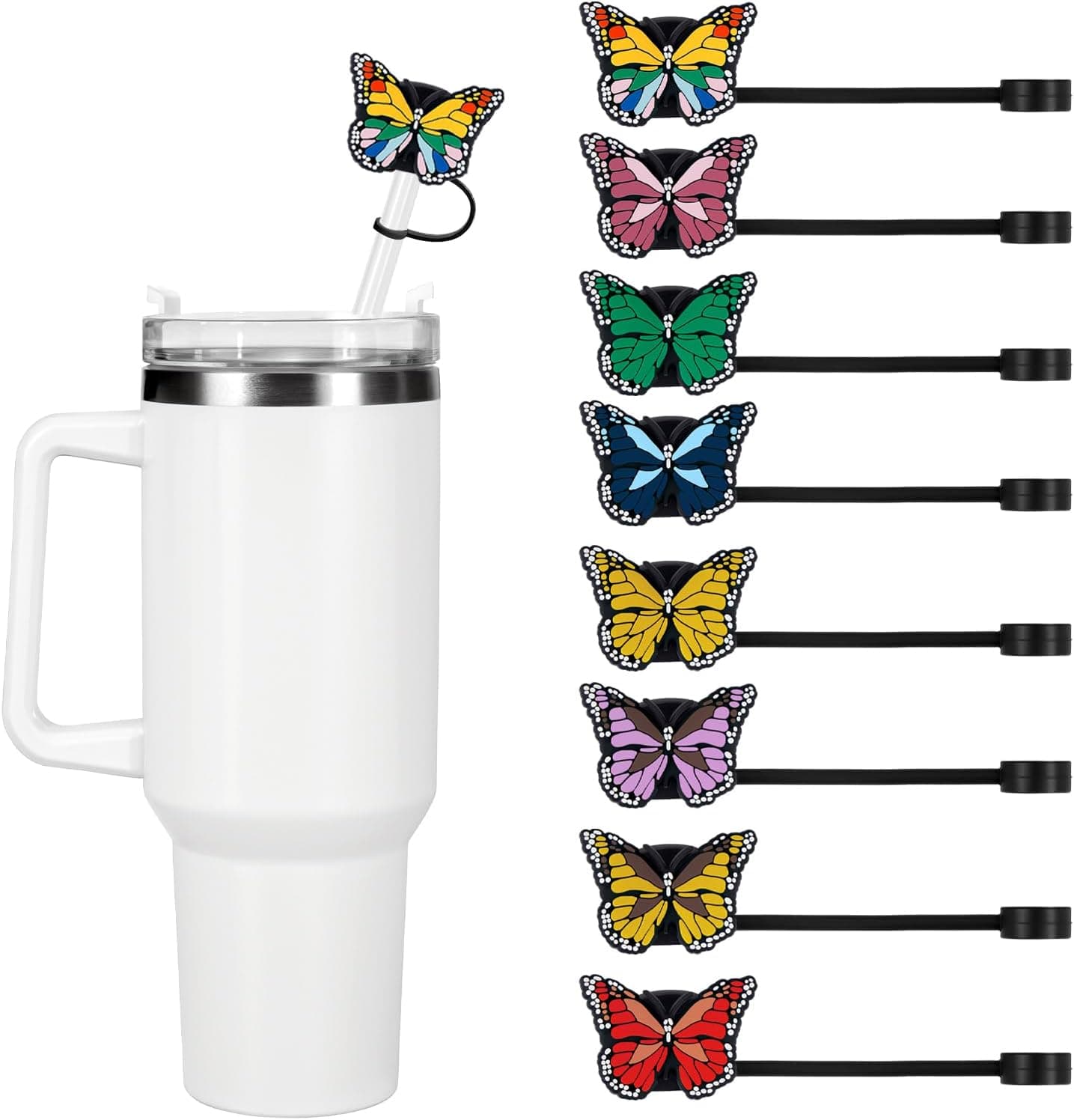 Straw Cover Cap for Stanley Cup 30 40 oz,Cute Butterfly Style Cap Cover,Silicone Reusable Drinking Straw Topper, Funny Tumbler Accessories Perfect Mother's Day Gifts (8)