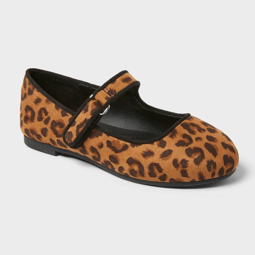 Toddler Addy Ballet Flats - Cat & Jack™ Tan 11T: Hook and Loop, Closed Round Toe, Flocked Outsole