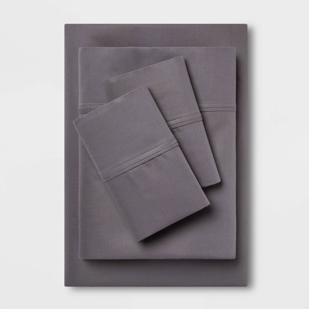 Full Solid Performance 400 Thread Count Sheet Set Dark Gray - Threshold™: Cotton Sateen, Wrinkle-Resistant, OEKO-TEX Certified