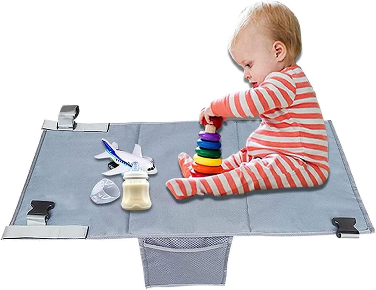 Toddler Traveling Mat/Bed Kids Airplane Seat Extender Baby Travel Essentials (Grey)