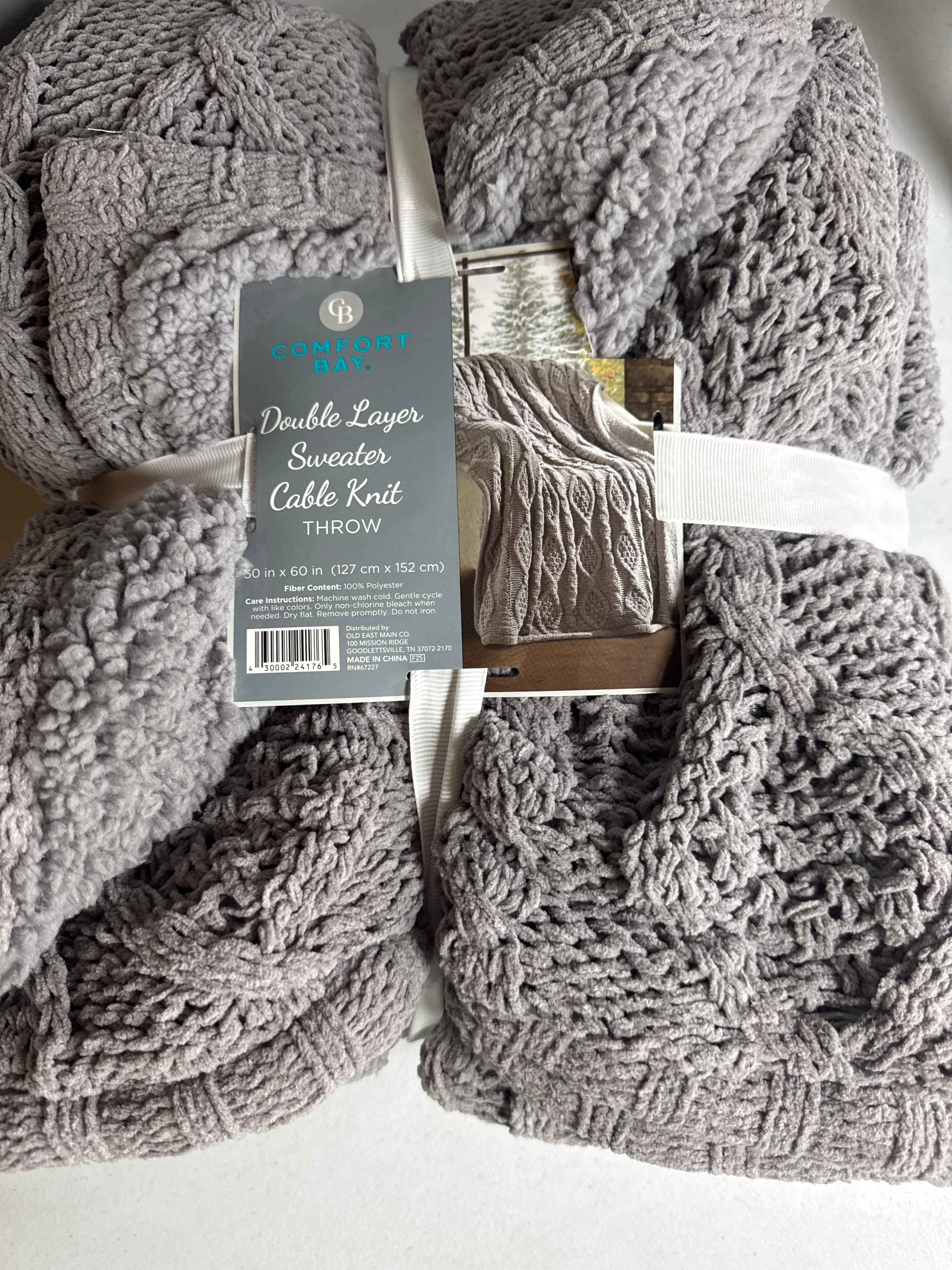 Bond & Stitch Company Cable Knit Throw Blanket, Graphite Gray Cotton Knit Blanket Throw for Couch, Sofa & Bed, Cozy Decorative Blanket for Living Room & Bedroom, 50 x 60 in